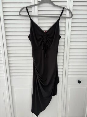 Guess Black Ruched Asymmetrical Slip Dress Women's